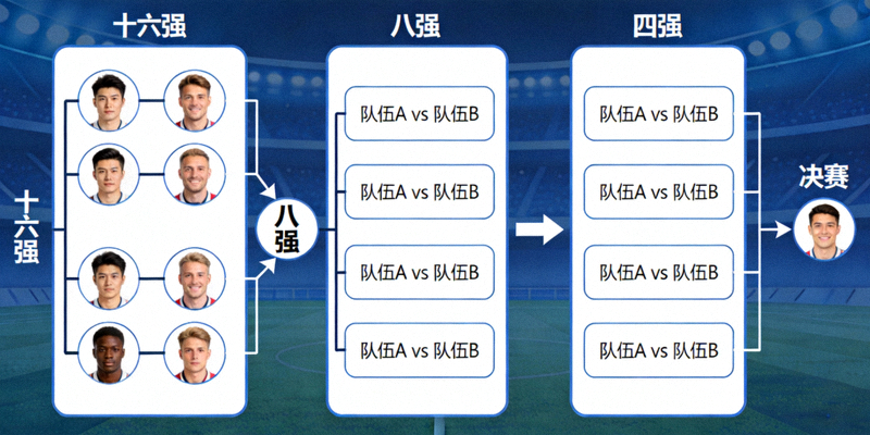 2026世界杯淘汰赛阶段完整树状对阵图，从32强、16强、8强、半决赛到决赛的晋级路径可视化展示