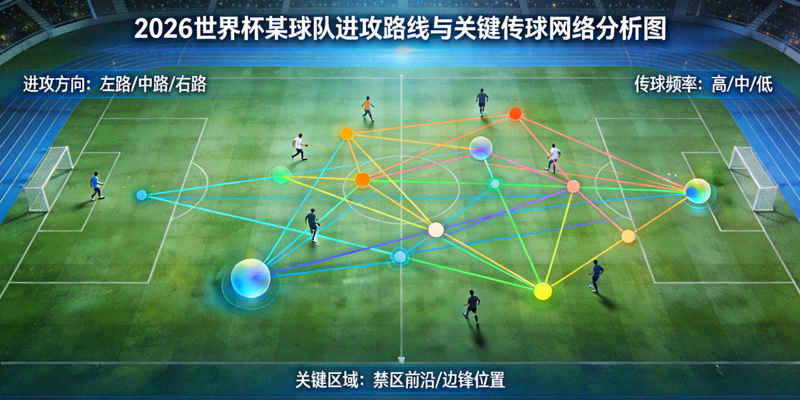数据分析图展示某支球队在2026世界杯上的进攻路线和关键传球网络