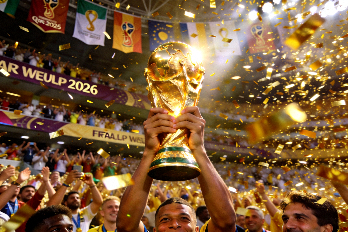 2026世界杯颁奖典礼上，冠军球队队长将金光闪闪的大力神杯高高举起，金色纸屑漫天飞舞