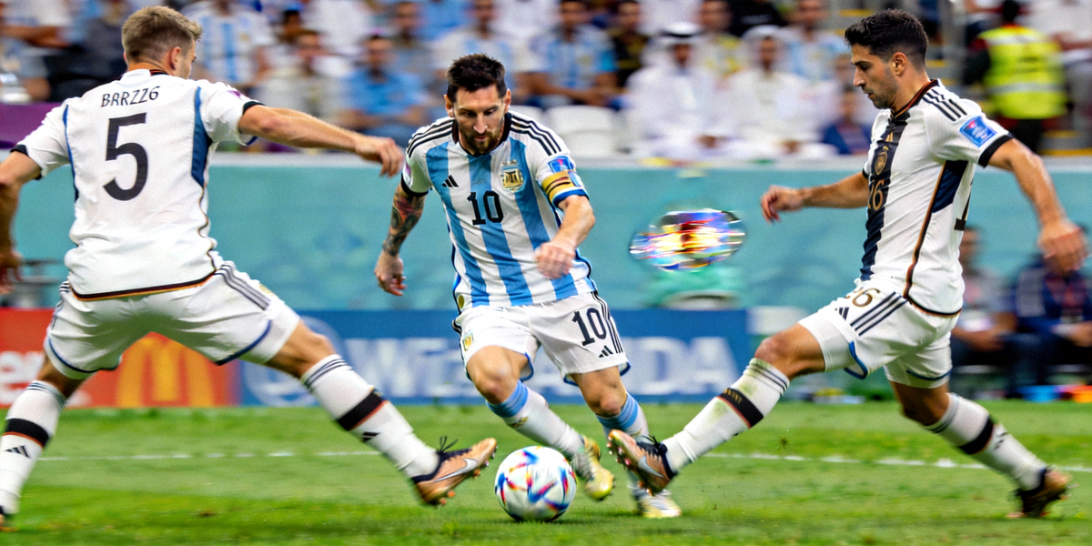 2026世界杯小组赛阿根廷对阵德国，梅西带球突破德国队中场防守球员