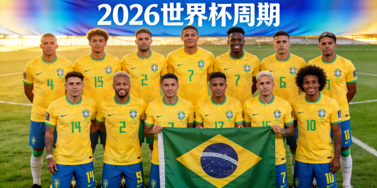 巴西国家男子足球队2026世界杯周期最新全家福合影，球员们身着经典黄色战袍