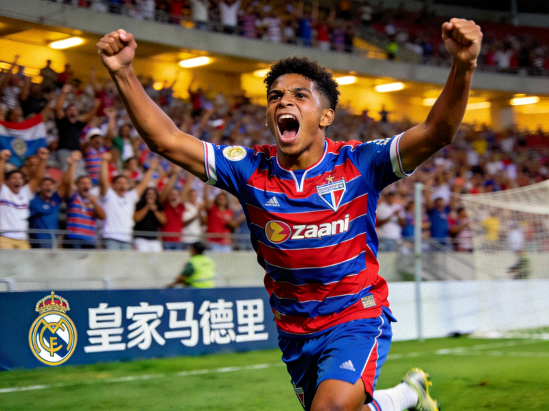 巴西新星恩德里克在帕尔梅拉斯队进球后激情庆祝，已被皇家马德里预定