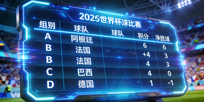 电子积分榜屏幕实时显示2026世界杯小组赛各组的球队排名、积分和净胜球
