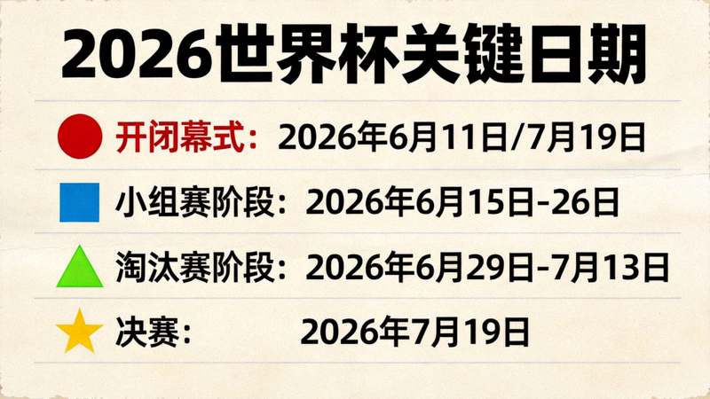 日历上圈出了2026世界杯开闭幕式、各阶段比赛开始等关键日期