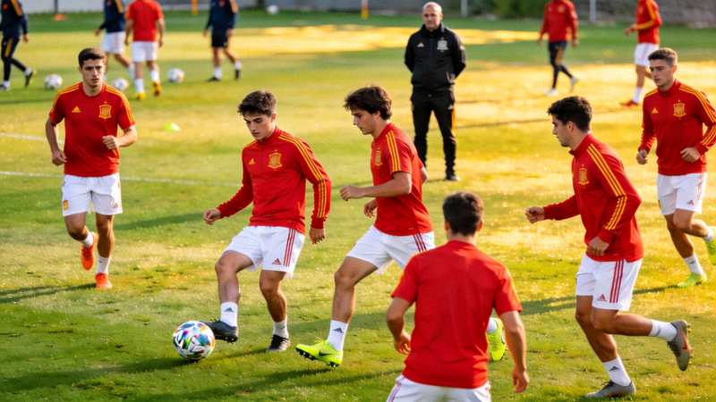 西班牙国家队进行传控训练，加维、佩德里等年轻球员在场上