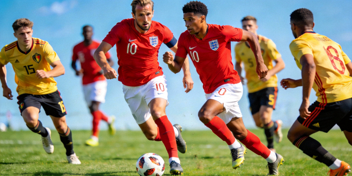 英格兰队欧洲杯比赛瞬间，凯恩与贝林厄姆在前场配合进攻