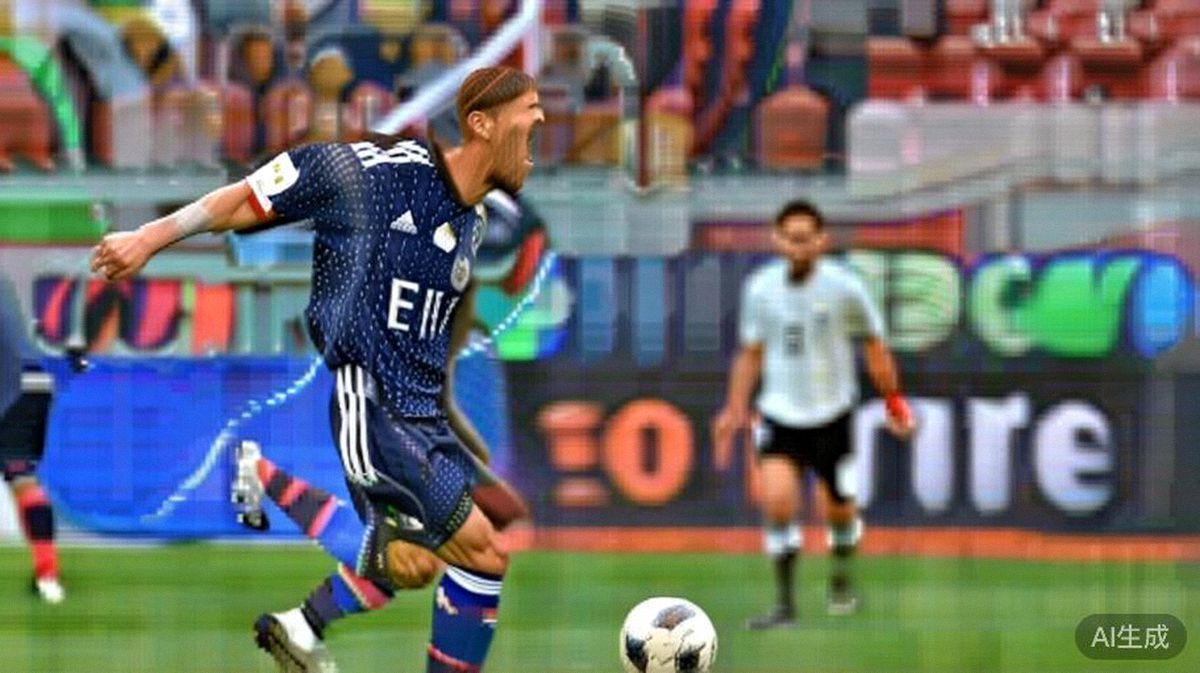 2026世界杯小组赛德国对阵日本比赛中，日本队球员突破德国队防线并射门的精彩瞬间