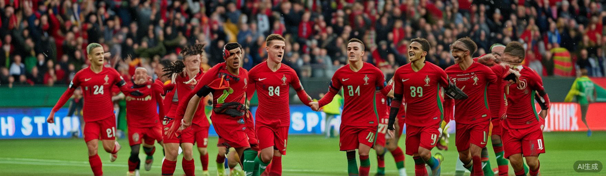 葡萄牙国家男子足球队新一代球员在比赛中庆祝进球