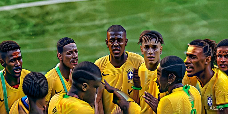 巴西国家队球员在2026世界杯比赛中进行战术讨论，身穿黄色球衣