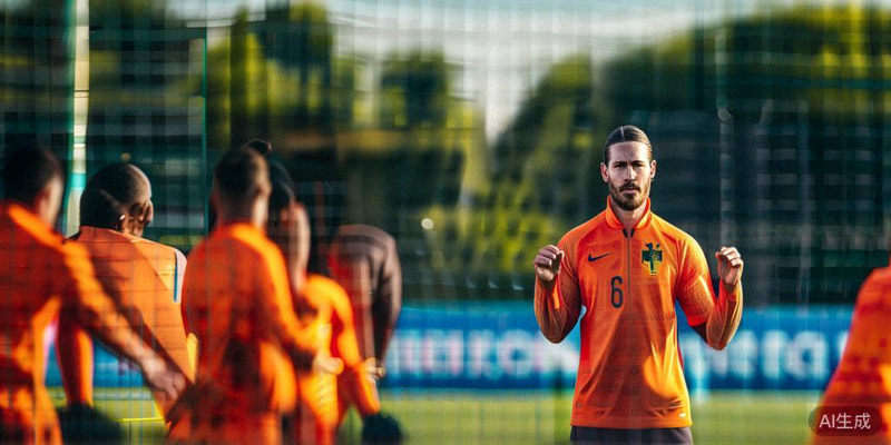 荷兰队球员在训练中演练防守阵型，范戴克正在指挥后防线