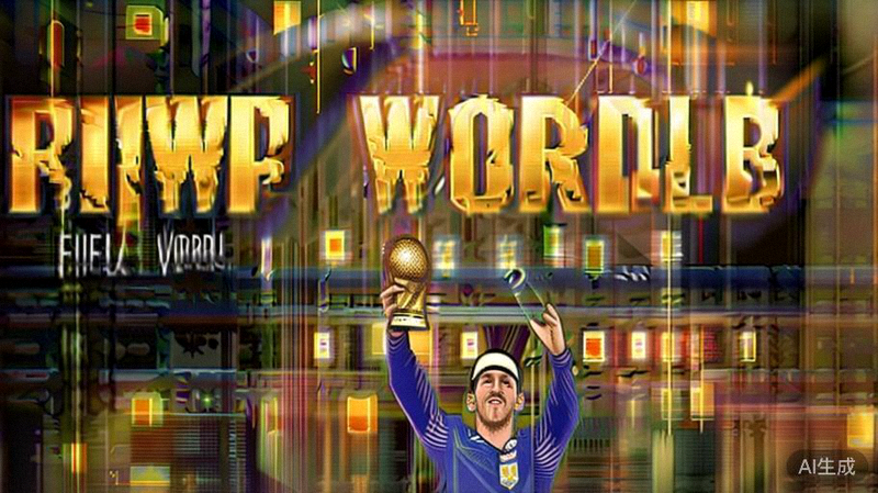 梅西在颁奖典礼上第二次高高举起大力神杯，眼中含泪，周围是漫天飞舞的金色纸屑