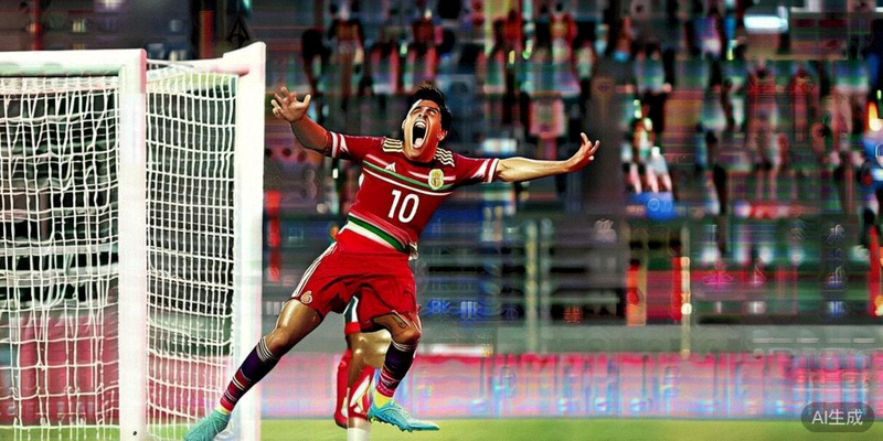 墨西哥对阵加拿大的2026世界杯揭幕战中，墨西哥球员庆祝进球的瞬间