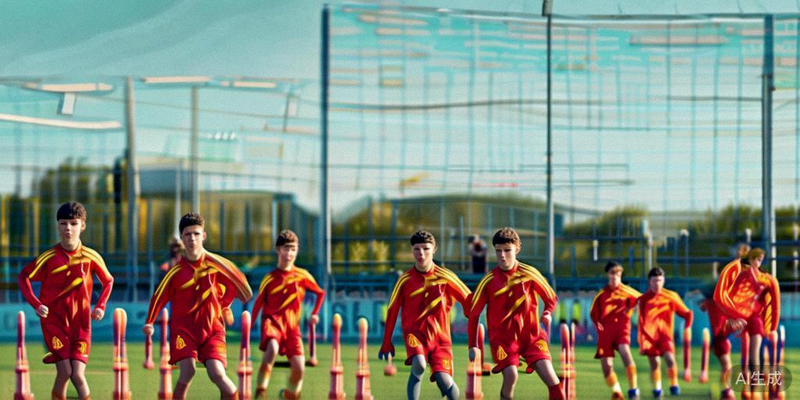西班牙队年轻球员在训练中进行传控练习，体现tiki-taka风格