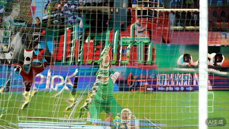 英格兰与德国点球大战的紧张时刻，英格兰门将扑出关键点球后与队友庆祝