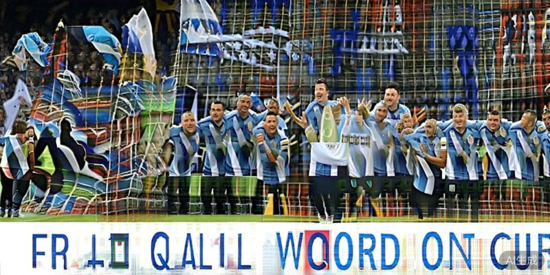 阿根廷国家队在2026世界杯预选赛后全队庆祝晋级的合影，梅西位于中央