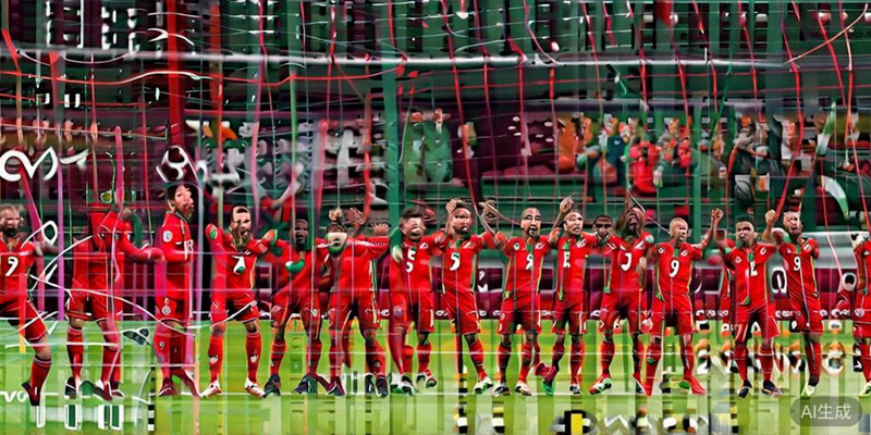 摩洛哥队在2022世界杯创造历史后，球员们激动庆祝晋级四分之一决赛