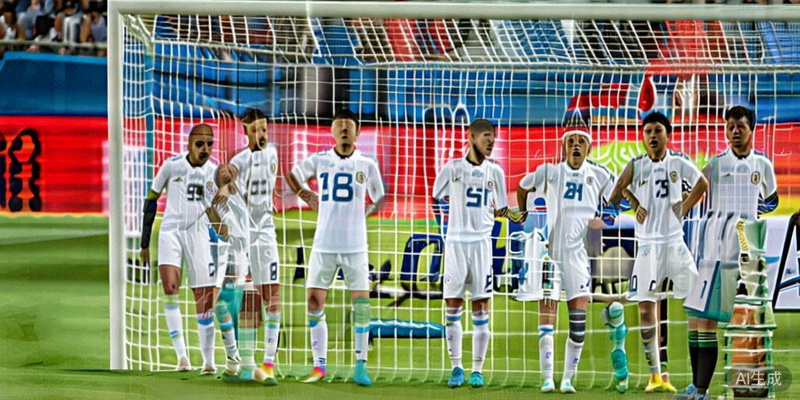 日本国家队在亚洲杯上团队防守，球员们纪律严明地保持阵型