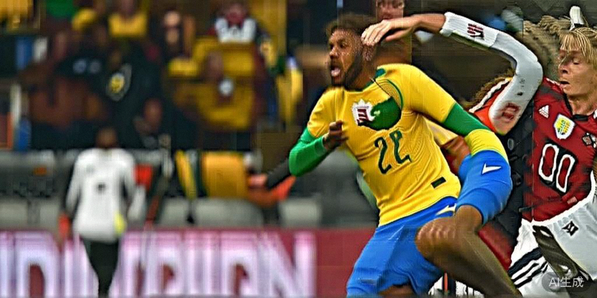 2026世界杯小组赛巴西对阵德国，内马尔与德国队球员在中场激烈拼抢的瞬间