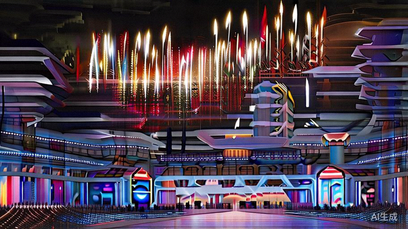 2026年世界杯在洛杉矶索菲体育场举行的盛大开幕式表演，烟花照亮夜空