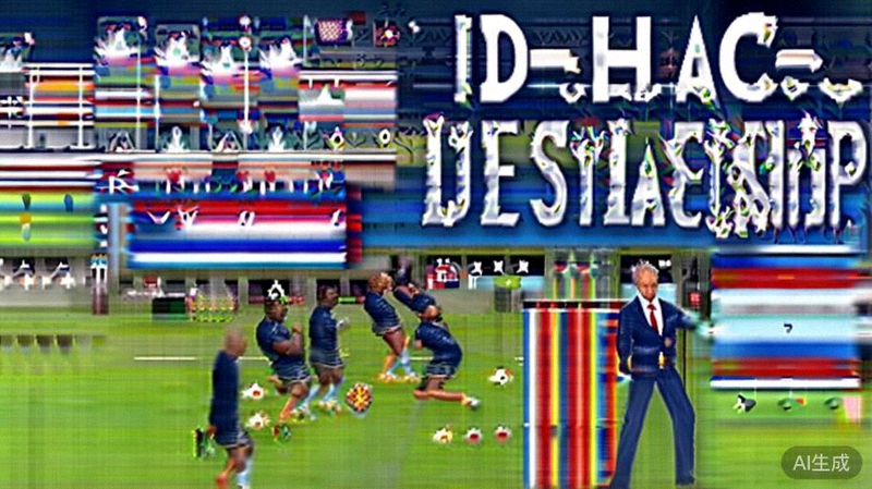 法国国家男子足球队在训练中演练战术，主教练德尚在场边指导