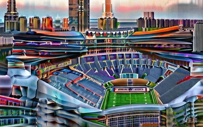 纽约大都会MetLife体育场外部全景，现代化的碗状结构，可容纳82500名观众