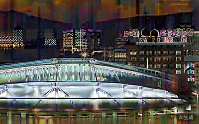 温哥华BC Place体育场在夜晚灯光下的透明白色顶棚和城市背景