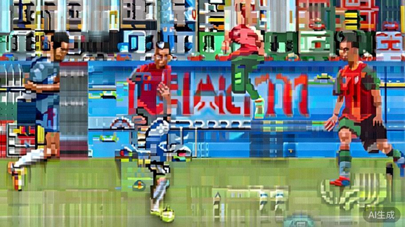 阿根廷队与葡萄牙队赛前训练备战画面，梅西与C罗在各自半场进行热身