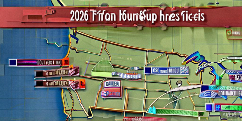 美国2026世界杯举办城市地图，标注纽约、洛杉矶、达拉斯等地点