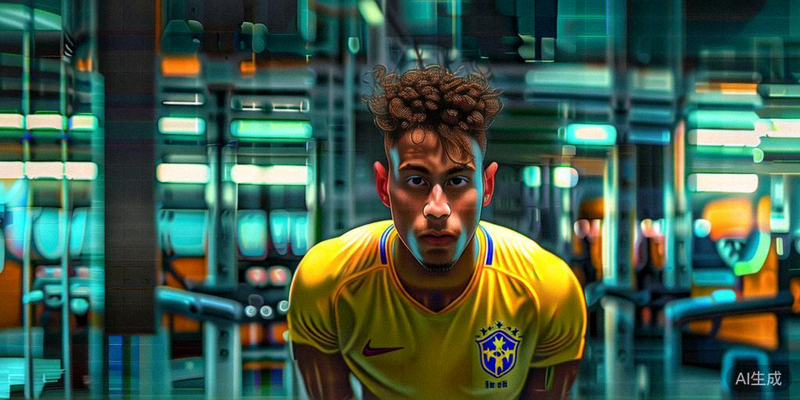 巴西国家队球员内马尔在健身房进行康复训练，表情专注