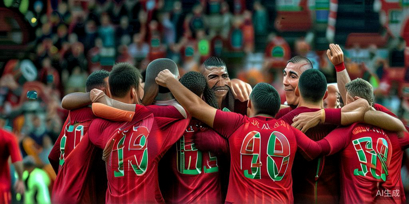 葡萄牙队大胜后全队围在一起庆祝，C罗在中心位置