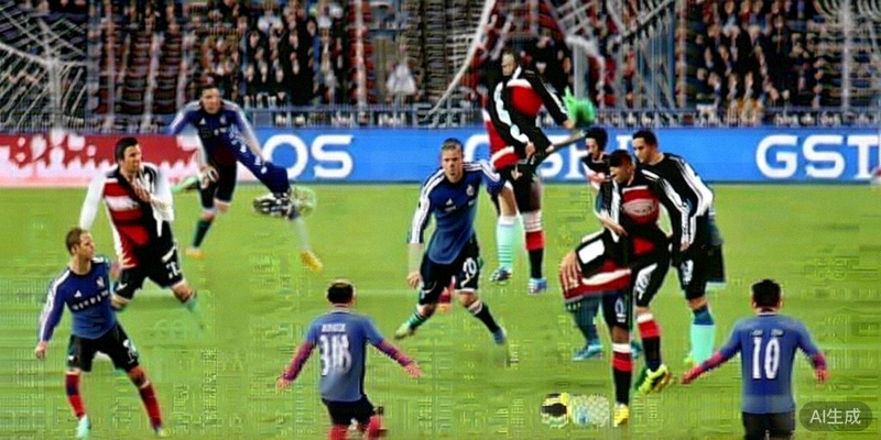 法国与德国队比赛中，双方球员在中场激烈拼抢的战术对抗画面