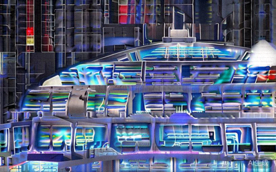 洛杉矶SoFi体育场未来感十足的穹顶和内部座椅，夜晚灯光璀璨