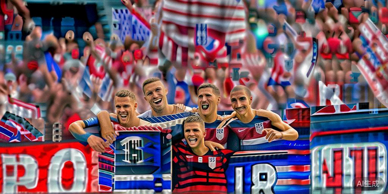 美国国家男子足球队在主场比赛中庆祝进球的团队合影