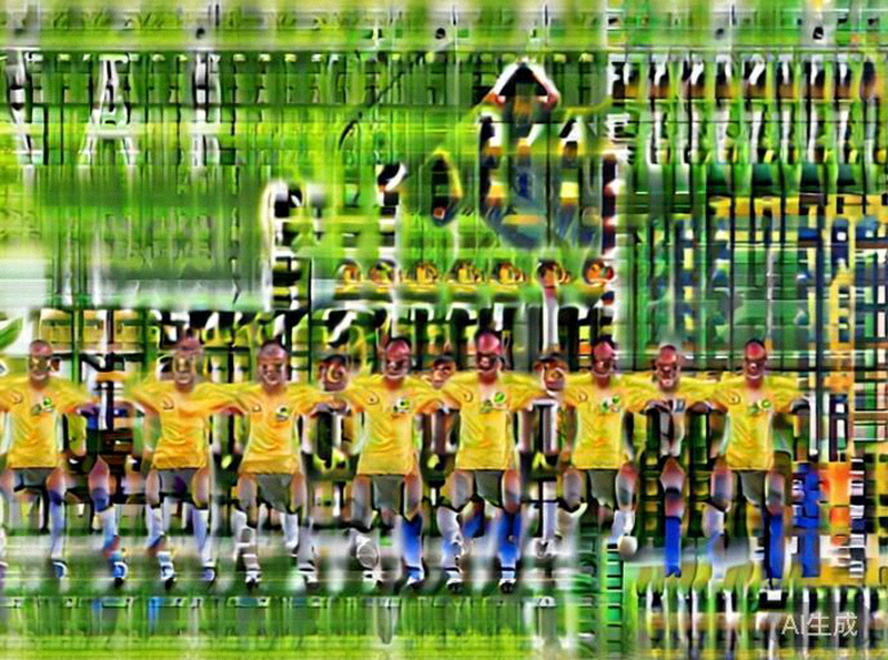 巴西国家男子足球队2026世界杯备战训练全家福，球员们身穿黄色球衣在绿茵场上合影