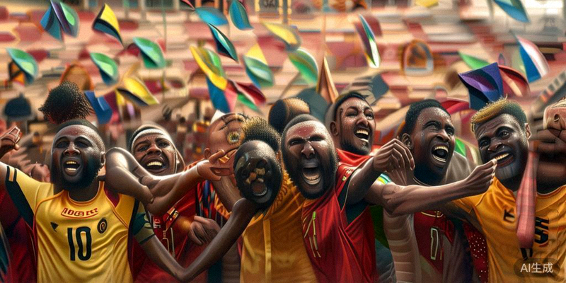 非洲黑马球队球员在加时赛绝杀传统欧洲强队后，全队疯狂庆祝晋级八强的激动场面