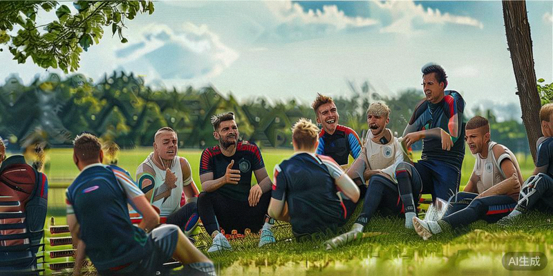 德国国家男子足球队球员在团建活动中进行沟通交流