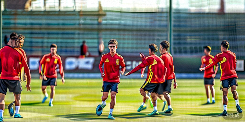 西班牙国家男子足球队在训练场上进行传控战术演练