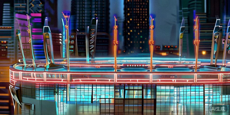 2026世界杯决赛举办场馆——大都会人寿体育场的宏伟外观夜景，灯光璀璨