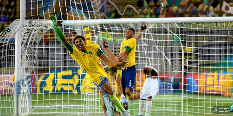 2026世界杯小组赛巴西对阵阿根廷的精彩瞬间，巴西球员庆祝进球，阿根廷球员神情沮丧