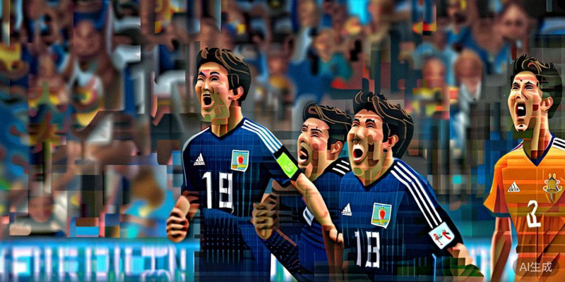 日本队球员庆祝爆冷战胜西班牙，西班牙球员难以置信地站在原地