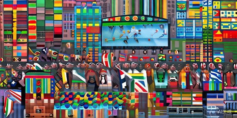 往届世界杯官方球迷节现场，大量球迷聚集在大屏幕前观看比赛的热闹场景