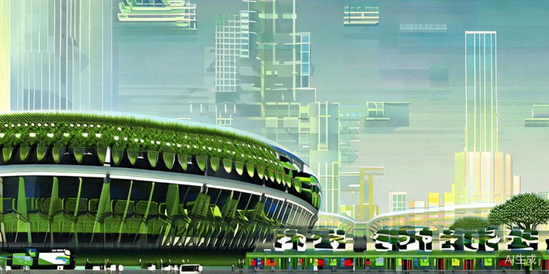 2026世界杯绿色倡议宣传图，展示环保场馆和可持续交通计划