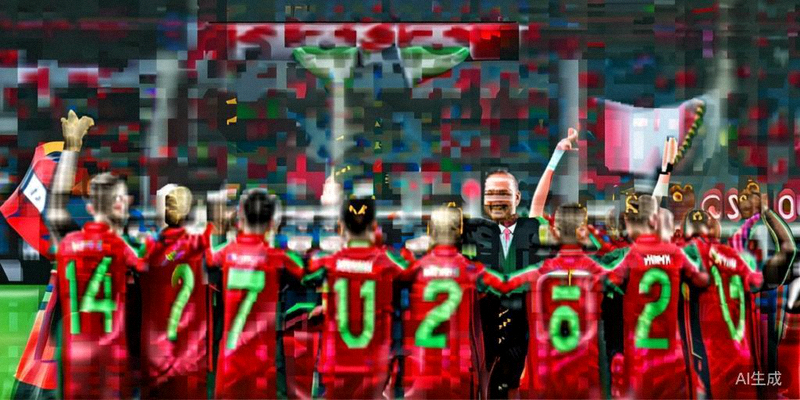 摩洛哥队庆祝晋级2026世界杯，球员们围成一圈