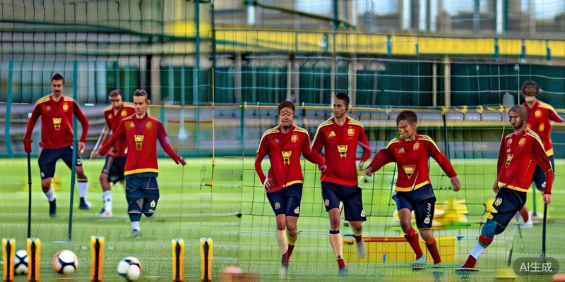 西班牙队在进行传控训练，佩德里、加维等年轻中场在演练战术