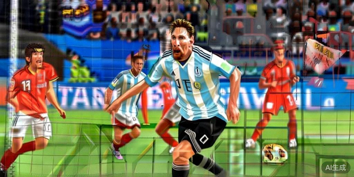 2026世界杯小组赛D组重头戏：法国队与阿根廷队球员在比赛中激烈对抗，梅西带球突破的瞬间