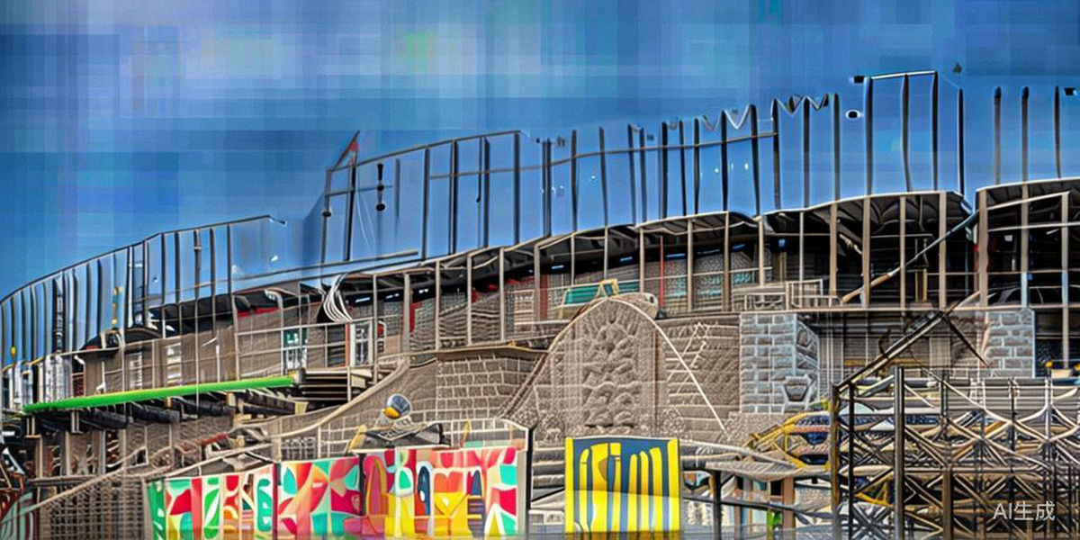 阿兹特克体育场全景，展示其标志性的圆形结构与正在进行的外部翻新工程