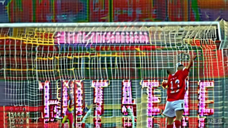 十六强赛进球大战，一名球员上演帽子戏法后与队友庆祝，比分牌显示高比分