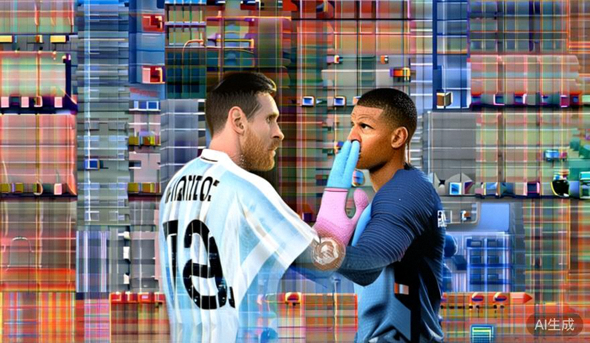 阿根廷队梅西与法国队姆巴佩在比赛中直接对话的瞬间