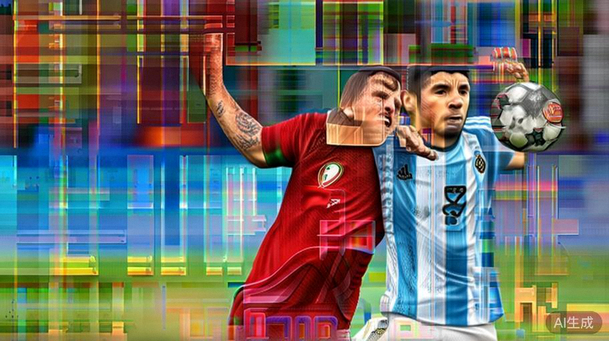 2026世界杯八分之一决赛葡萄牙对阵阿根廷比赛中，双方球员在中场激烈拼抢的瞬间