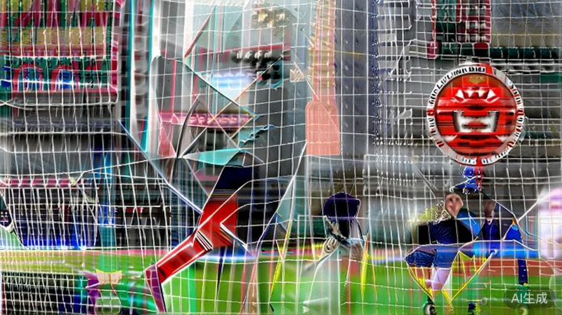 十六强赛中，两支欧洲劲旅在雨中激烈拼抢，球场灯光照亮了飞溅的水花和球员专注的表情